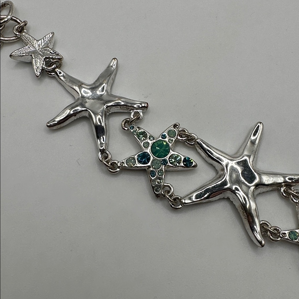 Lot of 2 Starfish Bracelets - Cuff, Gold Tone & Silvertone, Gemstones Green Blue - Picture 7 of 7